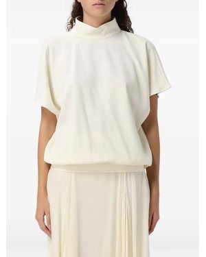 ELEH High-Neck Cowl-Back Blouse - Natural