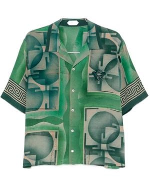 Versace Greca-Print Silk Shirt - Green