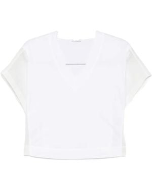 Brunello Cucinelli Sheer-Panel V-Neck T-Shirt - White