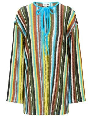 STAUD Catalina Striped Tie-Neck Mini Dress - Blue