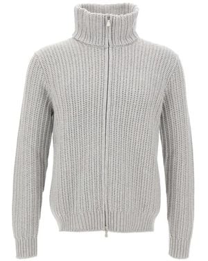 Gran Sasso Ribbed-Knit Zip-Up Cardigan - Gray