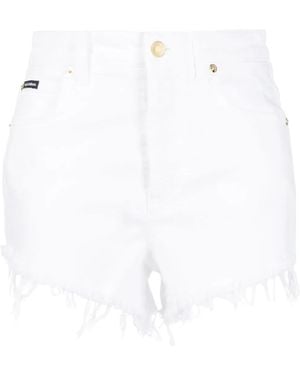 Dolce & Gabbana Shorts Denim A Vita Alta Con Frange - Bianco