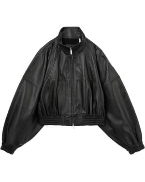 Helmut Lang Chaqueta Bómber De Piel Con Ballenas - Negro