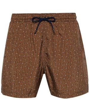 Canali Geometric-Pattern Swim Shorts - Brown