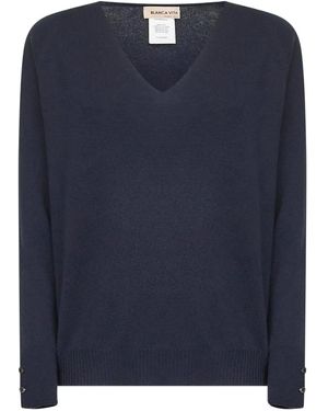 Blanca Vita V-Neck Raglan-Sleeve Jumper - Blue