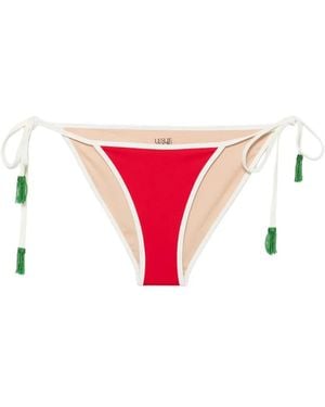 Leslie Amon Bragas De Bikini Con Borlas Y Cuentas - Rojo