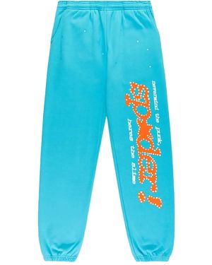 Sp5der Rhinestone-Embellished Logo Track Trousers - Blue