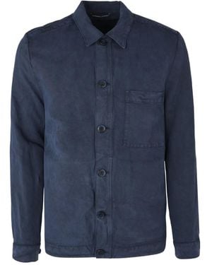 120% Lino Buttoned Giacca Jacket - Blue