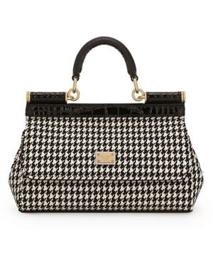 Dolce & Gabbana Petit Sac À Main Sicily À Motif Pied-De-Poule - Noir