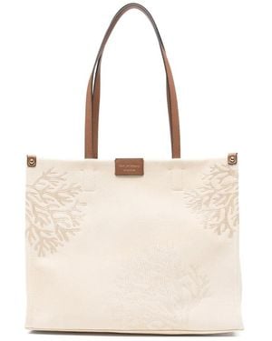 Cromia Solana Coral-Motif Canvas Tote Bag - Natural
