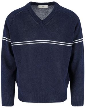 DUNST Pull Rayé À Col V - Bleu