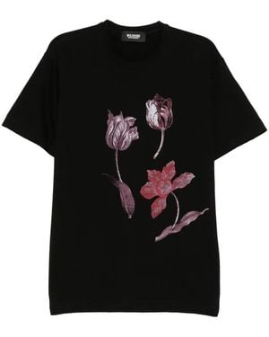 Yohji Yamamoto T-Shirt À Fleurs - Black