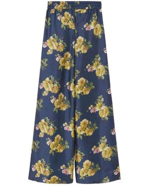 La DoubleJ Pantaloni A Palazzo Con Stampa A Fiori - Blu