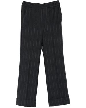 Emme Pinstripe-Print Turn-Up Trousers - Black