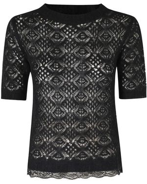 ERMANNO FIRENZE Lace-Knit Short-Sleeve Blouse - Black