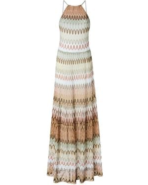 Missoni Zigzag-Pattern Halterneck Maxi Dress - White