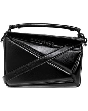 Loewe Kleine Puzzle Blown Tasche Aus Glänzendem Lammleder - Schwarz