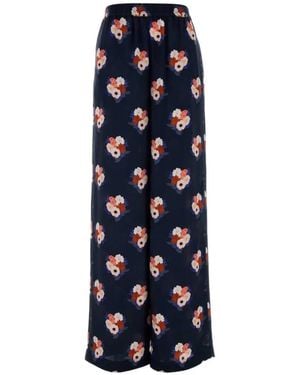 Fendi Floral-Print Silk Palazzo Trousers - Blue