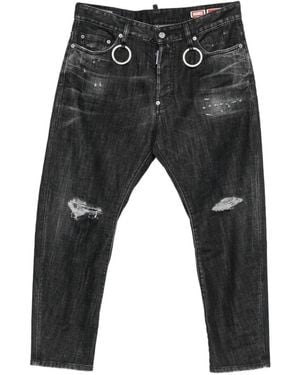 DSquared² Distressed Ring-Detail Jeans - Grey