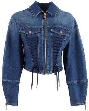 Elisabetta Franchi Lace-Up Bustier Denim Jacket - Blue