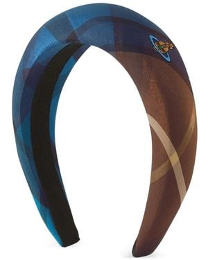Vivienne Westwood Tartan-Print Orb-Embroidered Headband - Blue