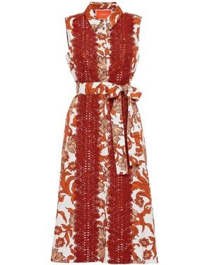La DoubleJ Tootsie Lace-Panelling Midi Dress - Red