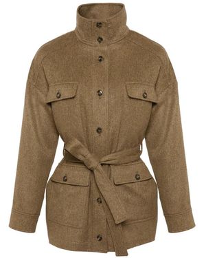 Yves Salomon Button Belted Cashmere Jacket - Natural