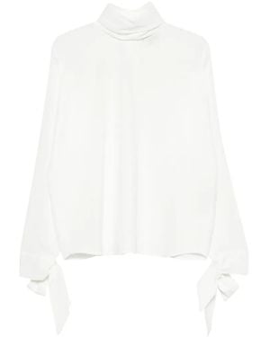 Emporio Armani Bow-Cuff High-Neck Blouse - White