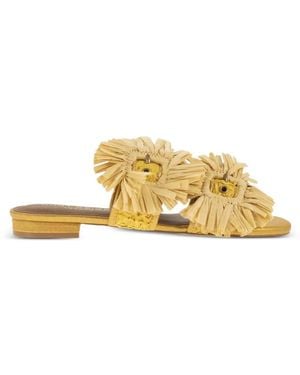 Kurt Geiger Raffia-Fringe Floral-Embellished Sandals - Metallic