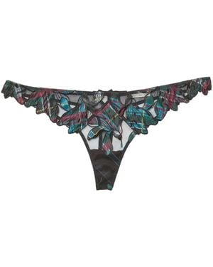 Fleur du Mal Lily Embroidered Hipster Thong - Green
