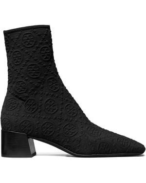 Tory Burch T Monogram Stretch Knit Jacquard Ankle Boots - Black