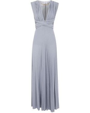 Elisabetta Franchi Pleated V-Neck Maxi Dress - Grey