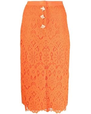 Self-Portrait Lace Pencil Skirt - Orange