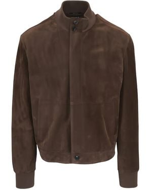 ZEGNA Suede Bomber Jacket - Brown