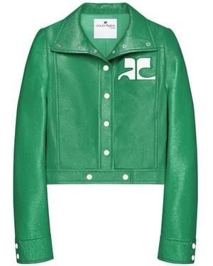 Courreges Vinyl-Effect Cropped Jacket - Green