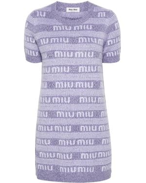 Miu Miu Robe Courte En Maille À Logo - Violet