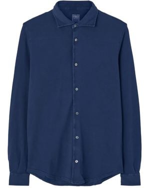 Fedeli Long-Sleeve Button-Fastening Shirt - Blue