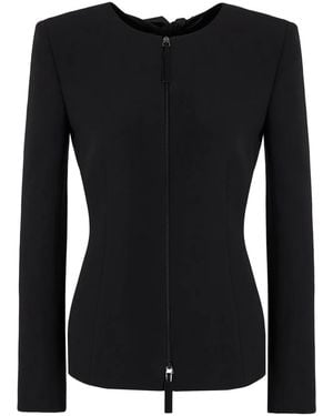 Giorgio Armani Silk Cady Zip-up Jacket With Bows - Black