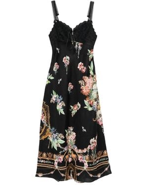 CAMILLA Lace-Trimmed Floral-Print Midi Dress - Black