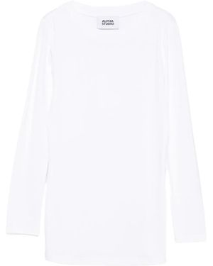 Alpha Studio Camiseta con cuello redondo y manga larga - Blanco