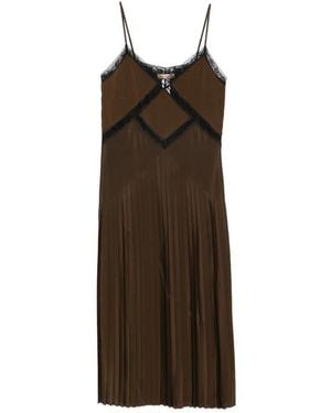 Twinset Lace-Trim Pleated Midi Dress - Brown