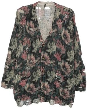R13 Distressed Floral-Print Cardigan - Grey