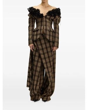 GIUSEPPE DI MORABITO Check-Pattern Draped Trousers - Brown