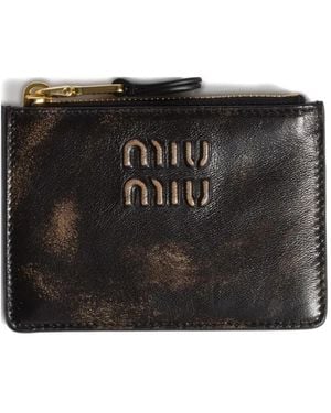 Miu Miu Logo-Embossed Leather Card Holder - Black