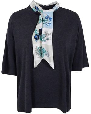 Paul Smith Floral-Print Silk-Scarf T-Shirt - Blue