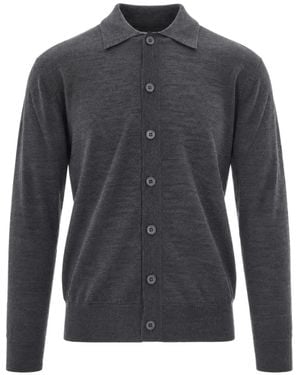 Paolo Pecora Fine-Knit Wool Button-Up Sweater - Gray