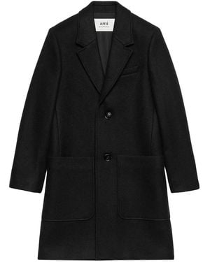 Ami Paris Single-Breasted Wool Coat - Black