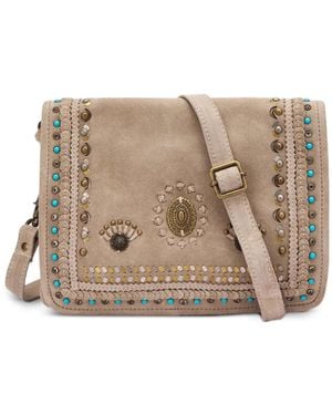 Frau Stud-Embellished Suede Shoulder Bag - Natural