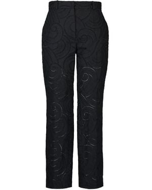 Mantu Embroidered-Faille Straight Pants - Black