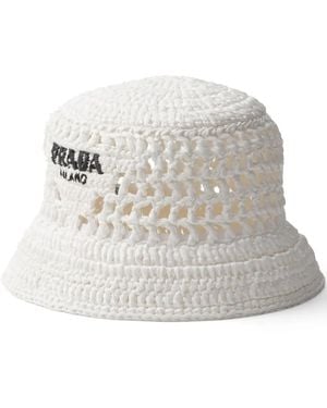 Prada ウーブン バケットハット - ホワイト